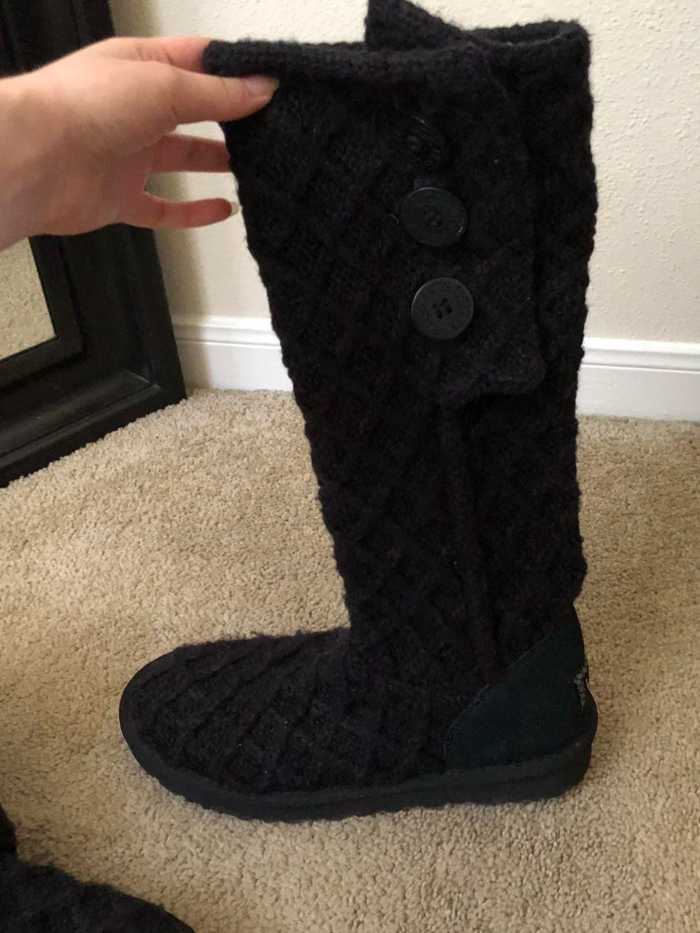 UGG Black Cable Knit Button Tall Boots